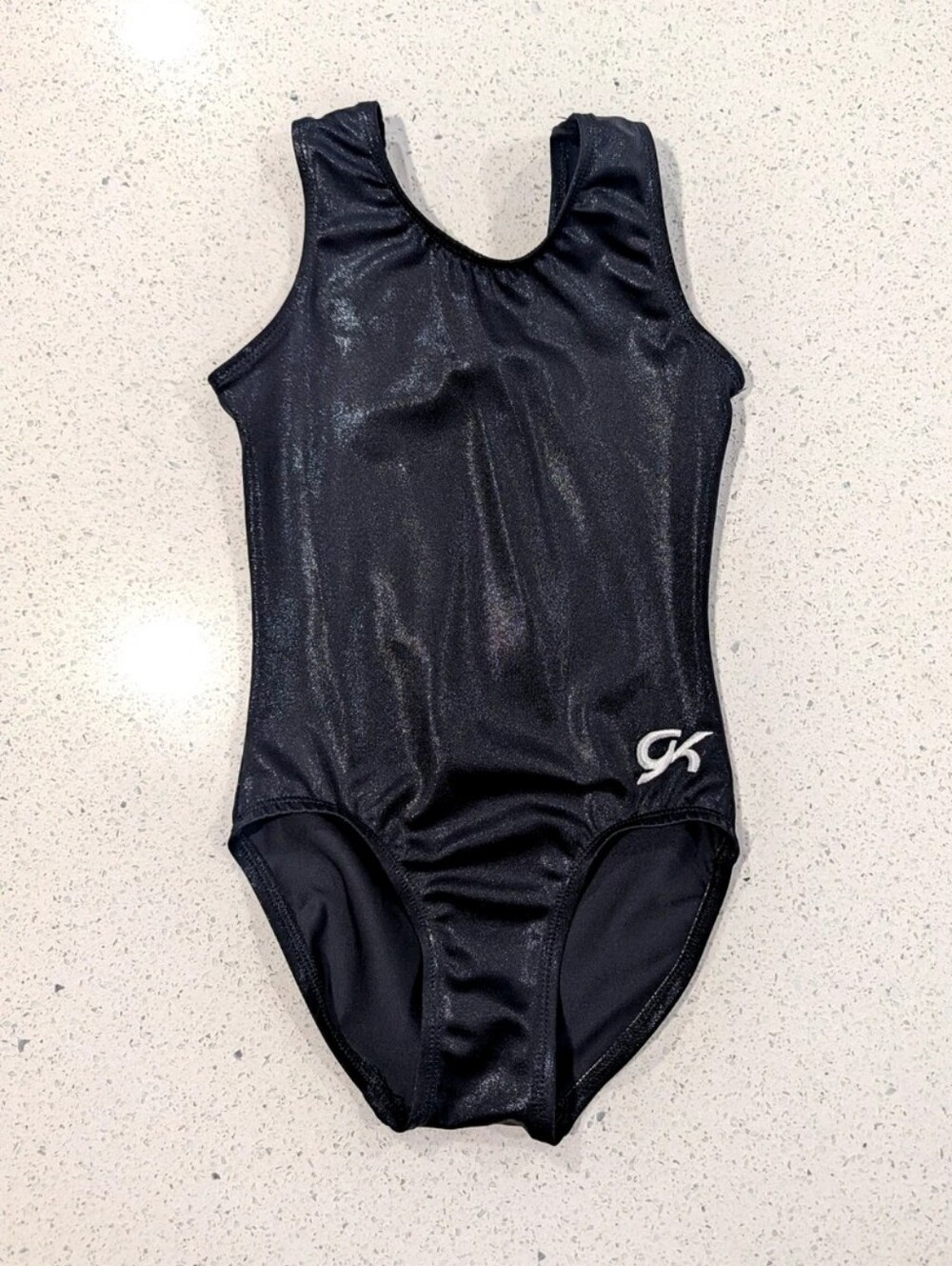 Rare HTF GK ELITE Gymnastics Dance Leotard CM Medium Nylon MYSTIQUE SOLID BLACK